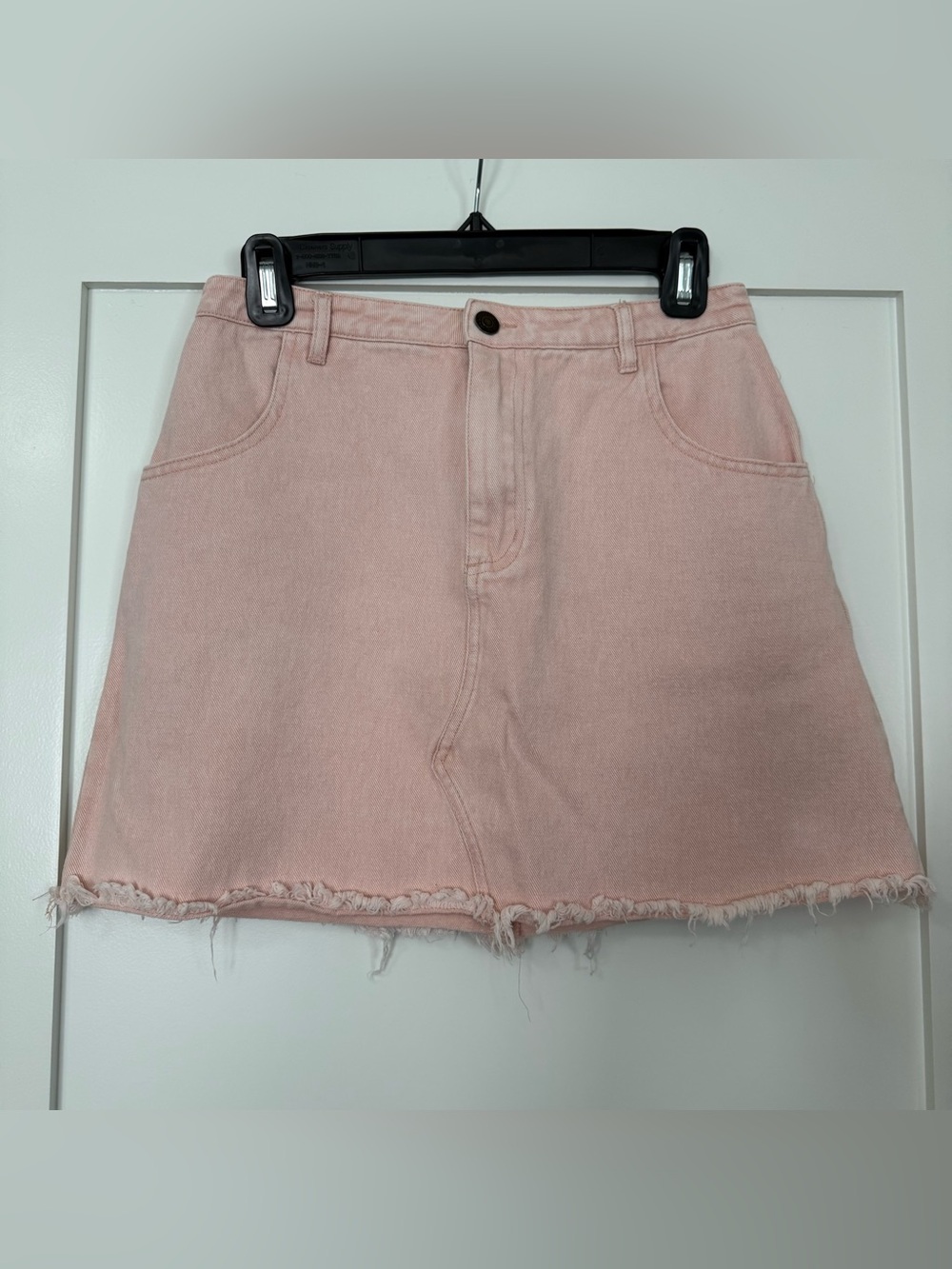 Sadie & Sage Blush Pink Denim Mini Skirt with Frayed Hem